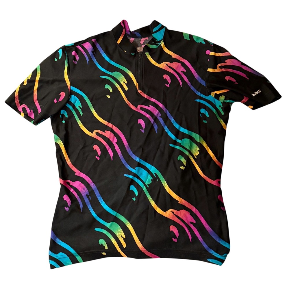 Nike Cycling Jersey Size L Multicolor Stripe Short Sleeve Full Zip Made In USA